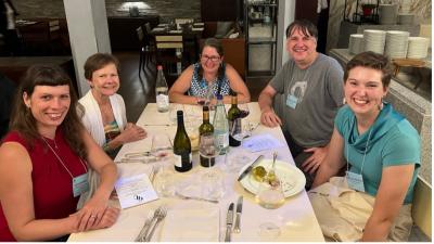 Karin, Jane and Katie (Jackman lab) are joined by new OSU/CRB faculty members Anges Karasik (CBC) and Ambro van Hoof (MG) at the final banquet